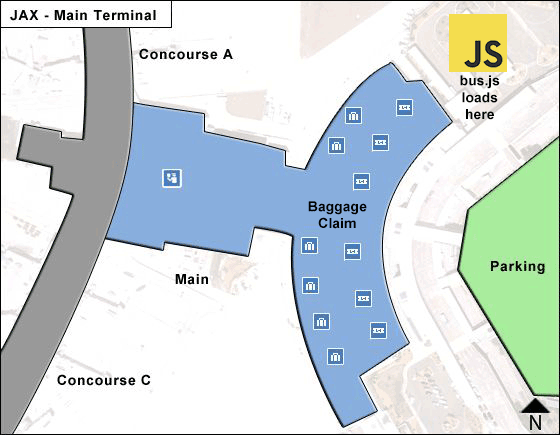 Map of Jacksonville Airport and the bus loading zone